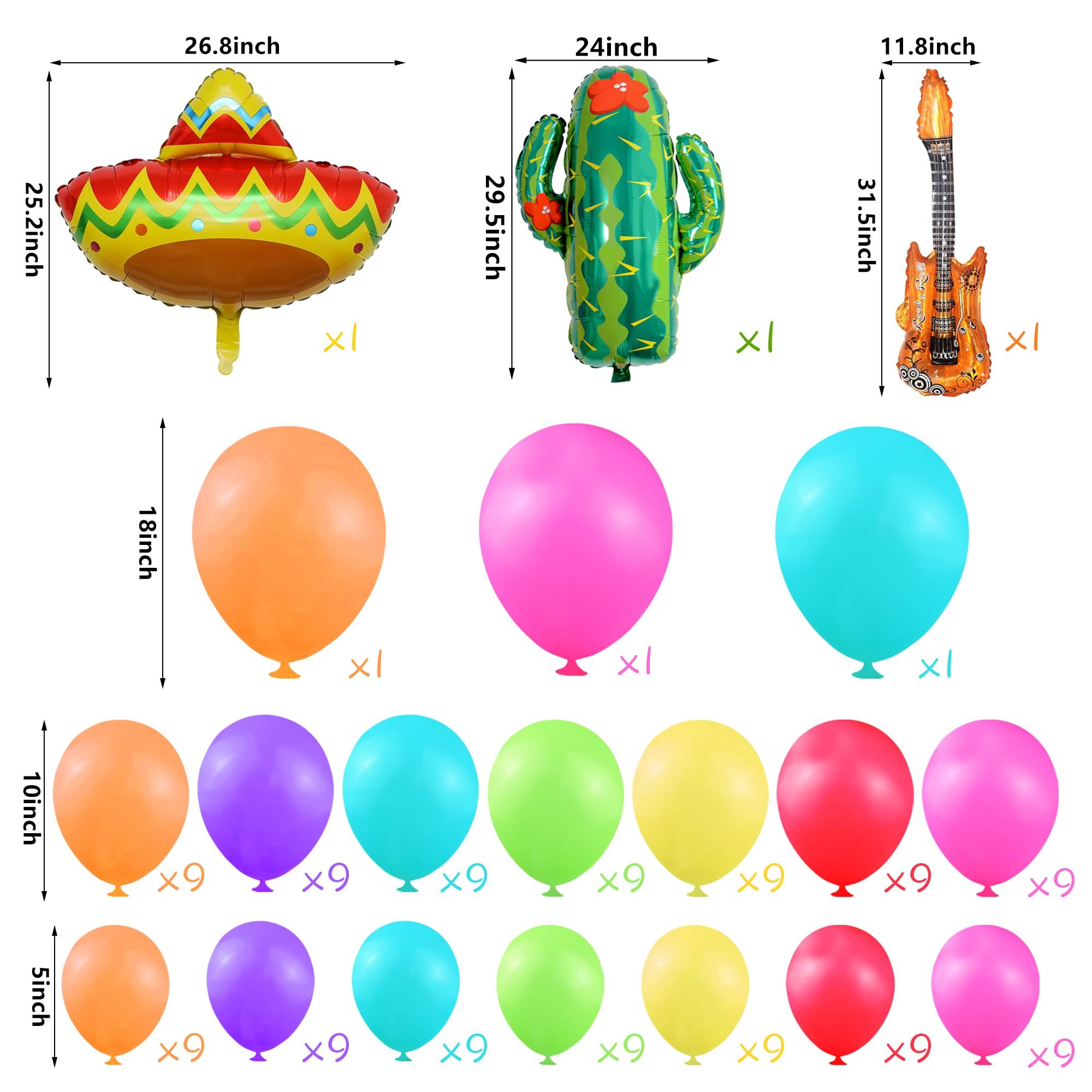 Mexican Fiesta Party Decorations 134 PCS Fiesta Balloon Garland Arch Kit Cactus Sombrero Guitar Balloons for Taco Twosday Birthday Decorations Baby Shower Carnival Cinco De Mayo Party Supplies