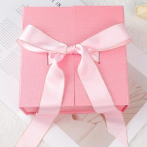 Shindel Gift Boxes With Lids For Presents, 8" x 8" x 3.5' Pink Gift Box, Large Gift Box with Lid Card Ribbon for Weddings Birthdays