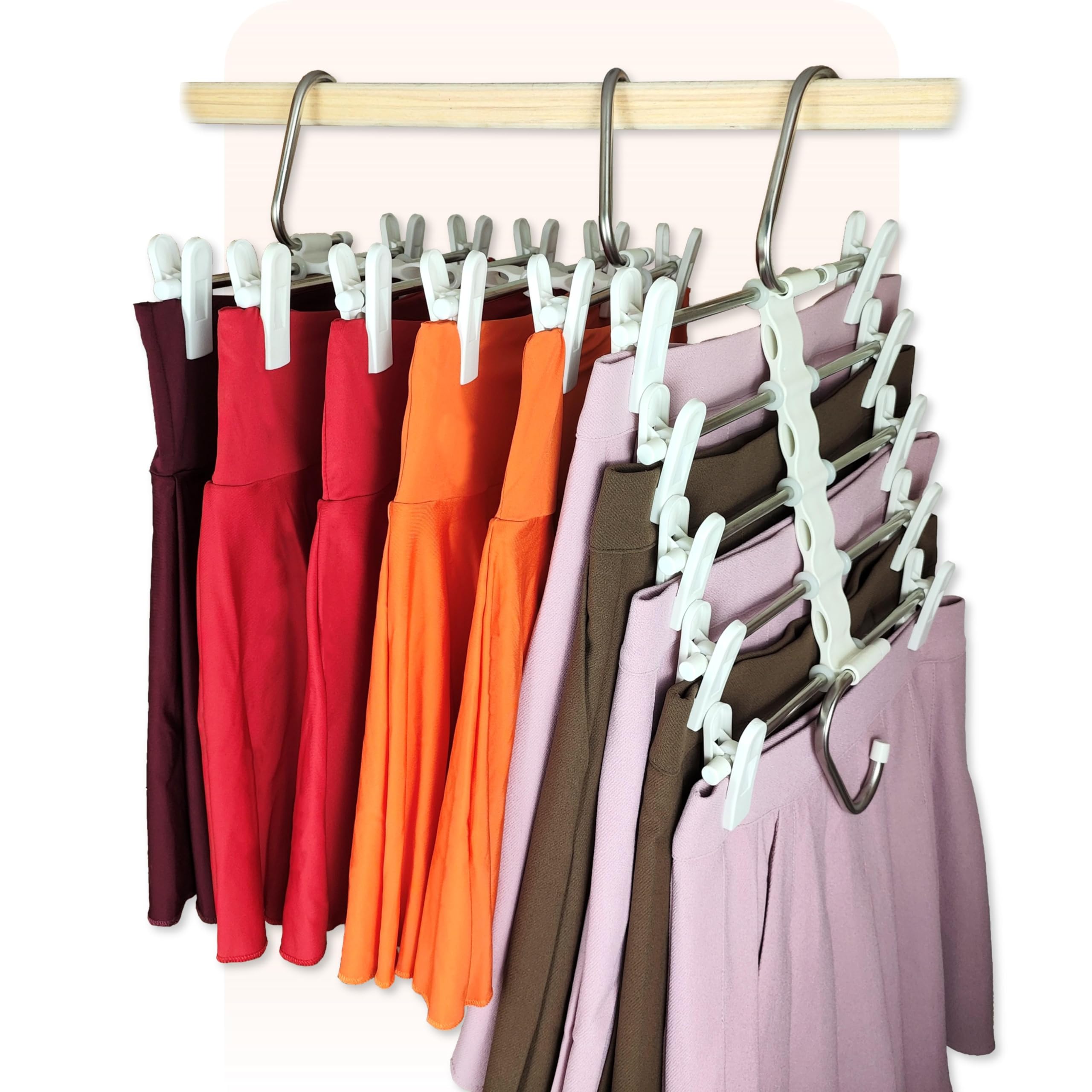 Magic Pants Hangers Space Saving - 2 Pack for Closet Multiple Skirt Hangers with Clips - Closet Organizers & Storage 5 Tier Short Hanger Jean Organizer