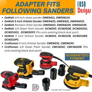 1058 Designs - Sander Vacuum Adapter for DeWalt or Craftsman Sanders - Shop Vac Attachment for Dust Collection (2-1/2")