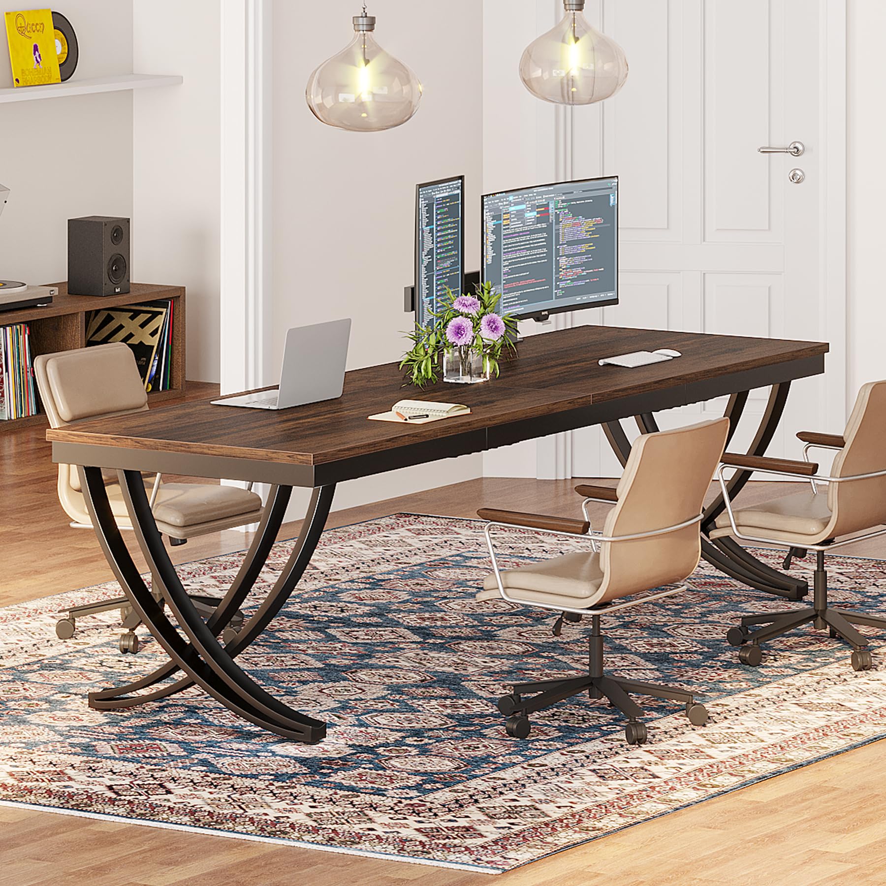 Tribesigns 2-Person Office Computer Desk, 78.7-Inch Extra Long Desk, Large Double Desk for Home Office, Workstation Work Desk for Two People with Stylish Legs, Rustic Brown