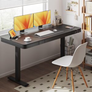 Shahoo Electric Standing Desk with Drawer, 55 x 24 inches with USB Charging Ports, Height Adjustable for Home & Office, Black