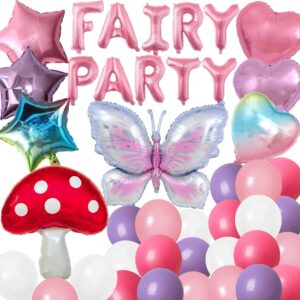 fairy party balloons birthday party decorations fairy butterfly mushroom film balloons pink purple rose red latex balloons for fairy 1st birthday wedding spring tea party baby shower party