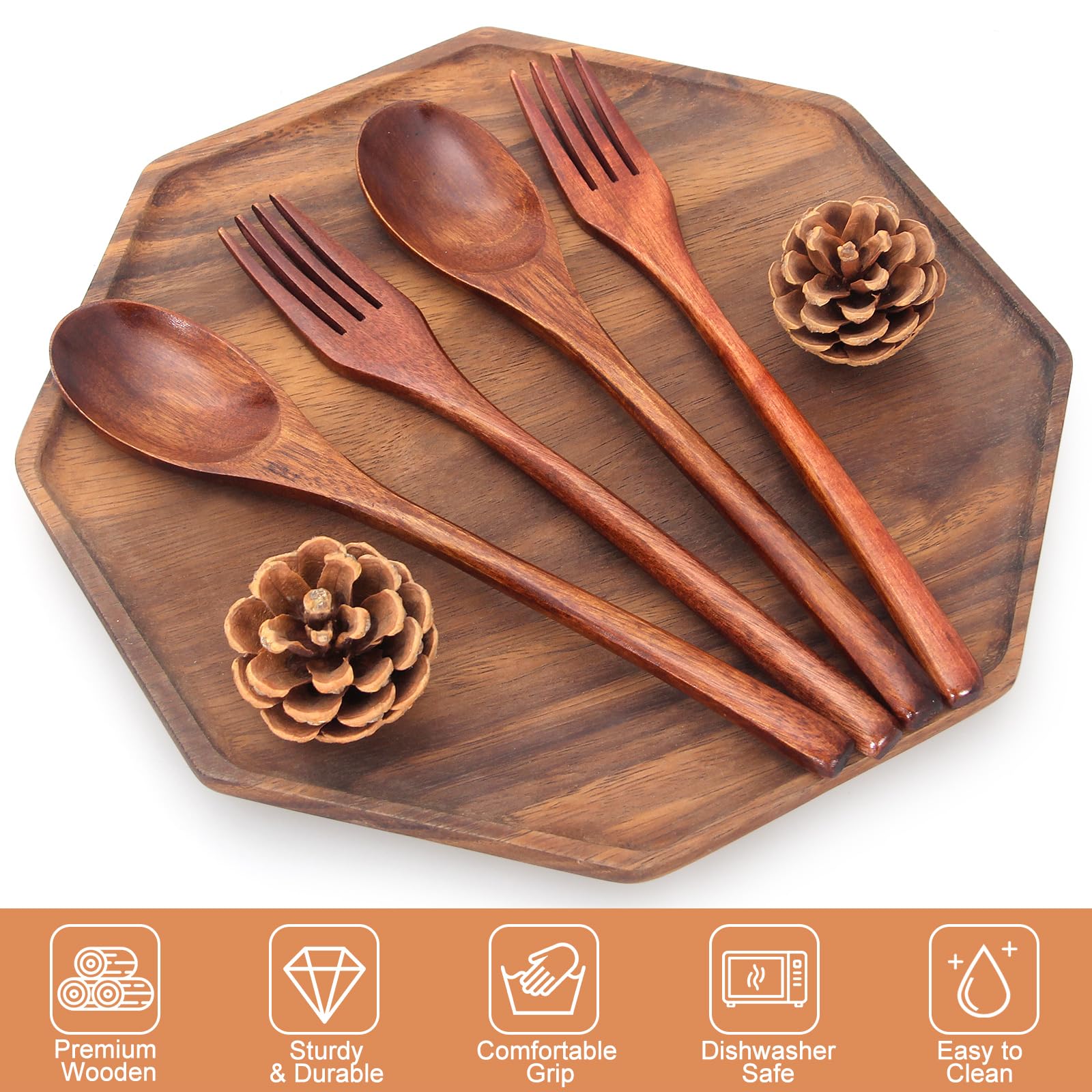 12 Pieces Wooden Forks and Spoons for Eating Utensil Set Lunch Wooden Cutlery Japanese Silverware Sets Flatware Reusable Bamboo Utensils Korean Wooden Spoon Fork Set