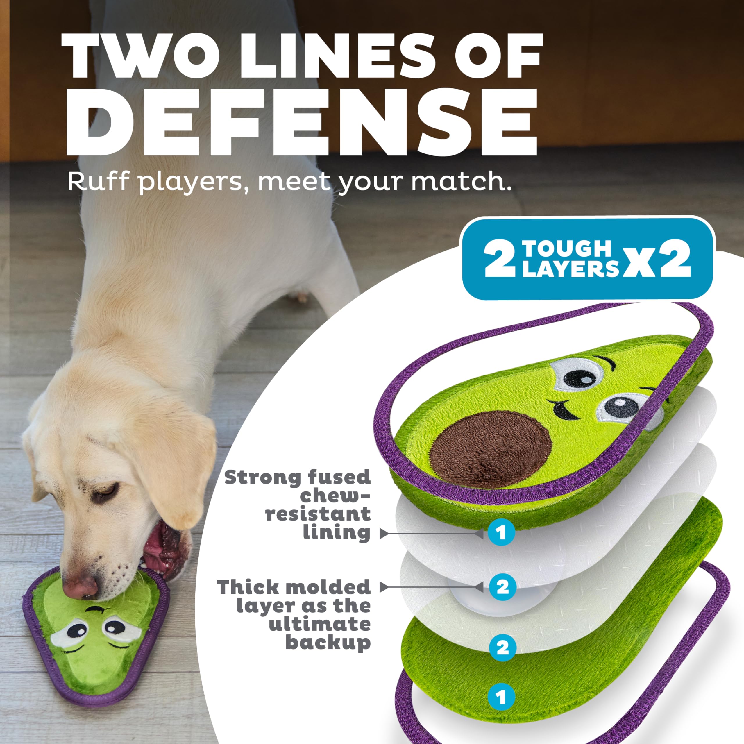 Outward Hound Tough Skinz Durable Squeaky Dog Toy with Two Tough Layers, Avocado, Green, Medium