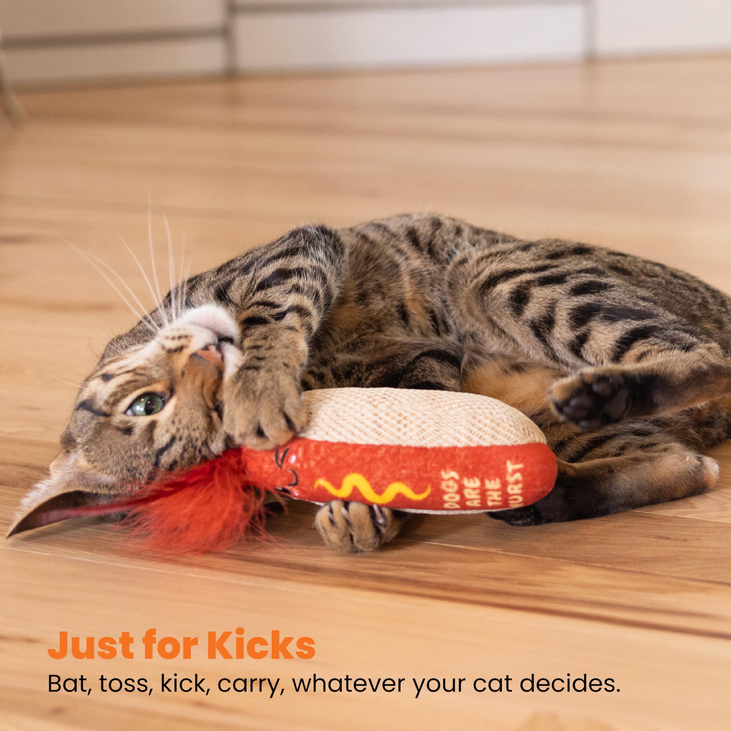 Catstages Hot Dog Kicker Catnip Toy and Dental Toy for Cats Hot Dog Themed Funny Catnip Stuffed Kicker Toy, Brown