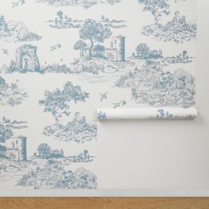 WENMER Toile Peel and Stick Wallpaper 17.7” X 118” Blue and White Wallpaper Blue Contact Paper Removable Vintage Chinoiserie Wallpaper French Wallpaper for Bedroom Living Room