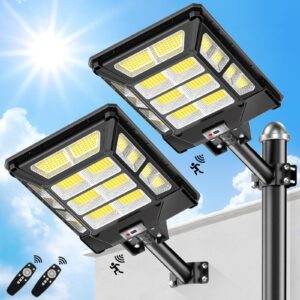 vensstnor 3200w solar street lights outdoor - 6500k wide angle solar light with motion sensor, ip67 waterproof solar parking lot lights dusk to dawn with remote for street yard garden