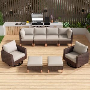 hummuh 8 pieces patio furniture,outdoor modular sectional couch swivel rocking chairs with ottomans,all weather pe wicker patio conversation sets for garden porch backyard