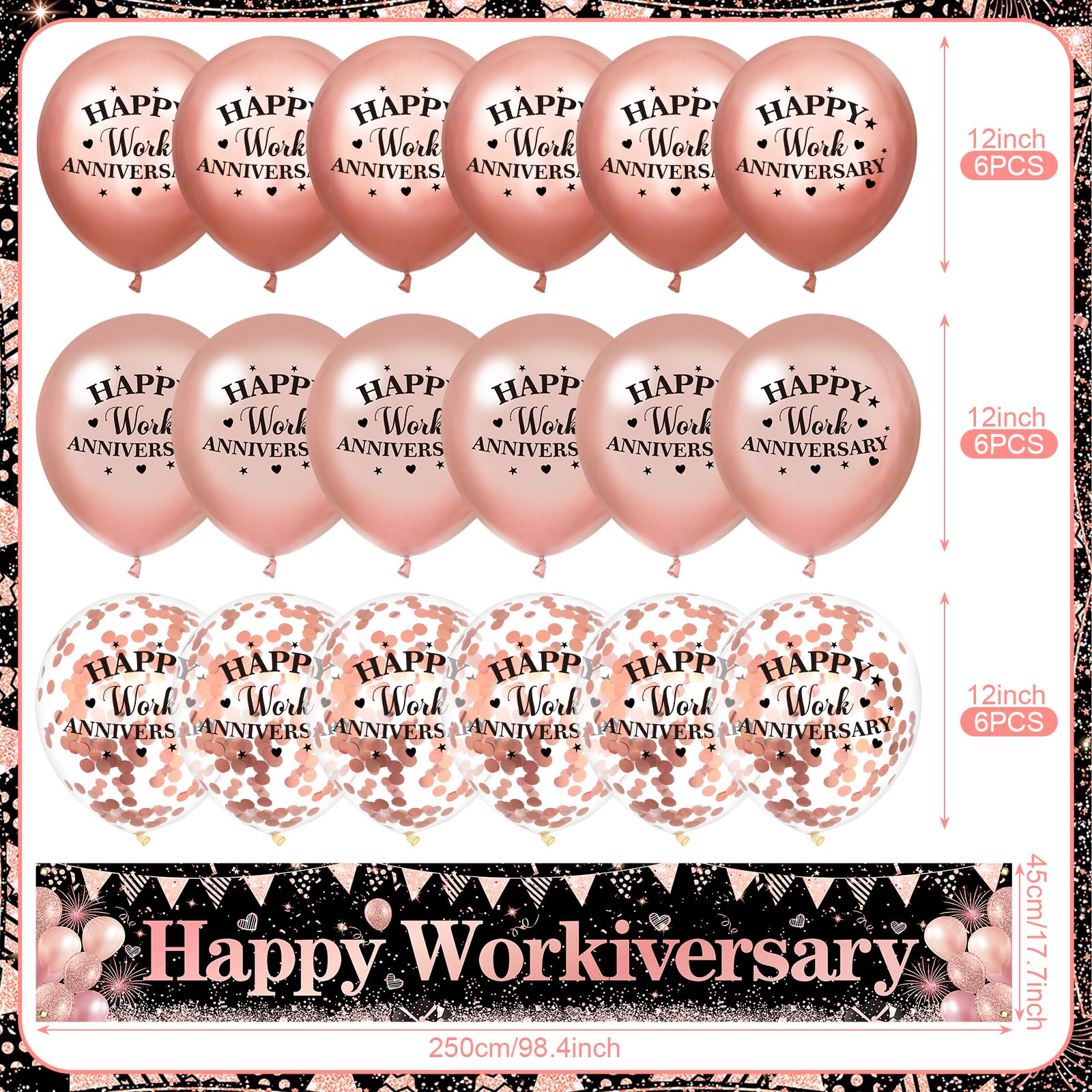 Happy Work Anniversary Decorations Banner Rose Gold Happy Workiversary Banner Yard Sign with 18 Pcs Balloons for Office Anniversary Party Decoration Employee Appreciation Banner Office Party Supplies