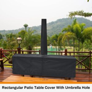 Preboun Rectangular Patio Table Cover with Umbrella Hole and Umbrella Cover Heavy Duty Patio Furniture Cover Outdoor Waterproof Patio Table Umbrella Cover, 84" L x 44" W x 24" H, Black (1 Set)