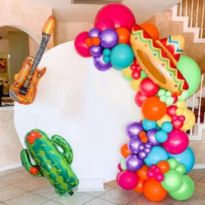 Mexican Fiesta Party Decorations 134 PCS Fiesta Balloon Garland Arch Kit Cactus Sombrero Guitar Balloons for Taco Twosday Birthday Decorations Baby Shower Carnival Cinco De Mayo Party Supplies