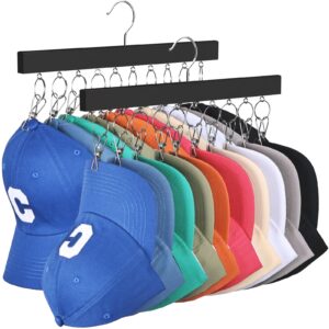 resovo 2 pack hat organizer for baseball caps, hat hanger space saving with 10 clips ball caps rack holder for closet - closet organizer and storage solution fits all caps for men women -black