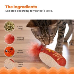 Catstages Hot Dog Kicker Catnip Toy and Dental Toy for Cats Hot Dog Themed Funny Catnip Stuffed Kicker Toy, Brown