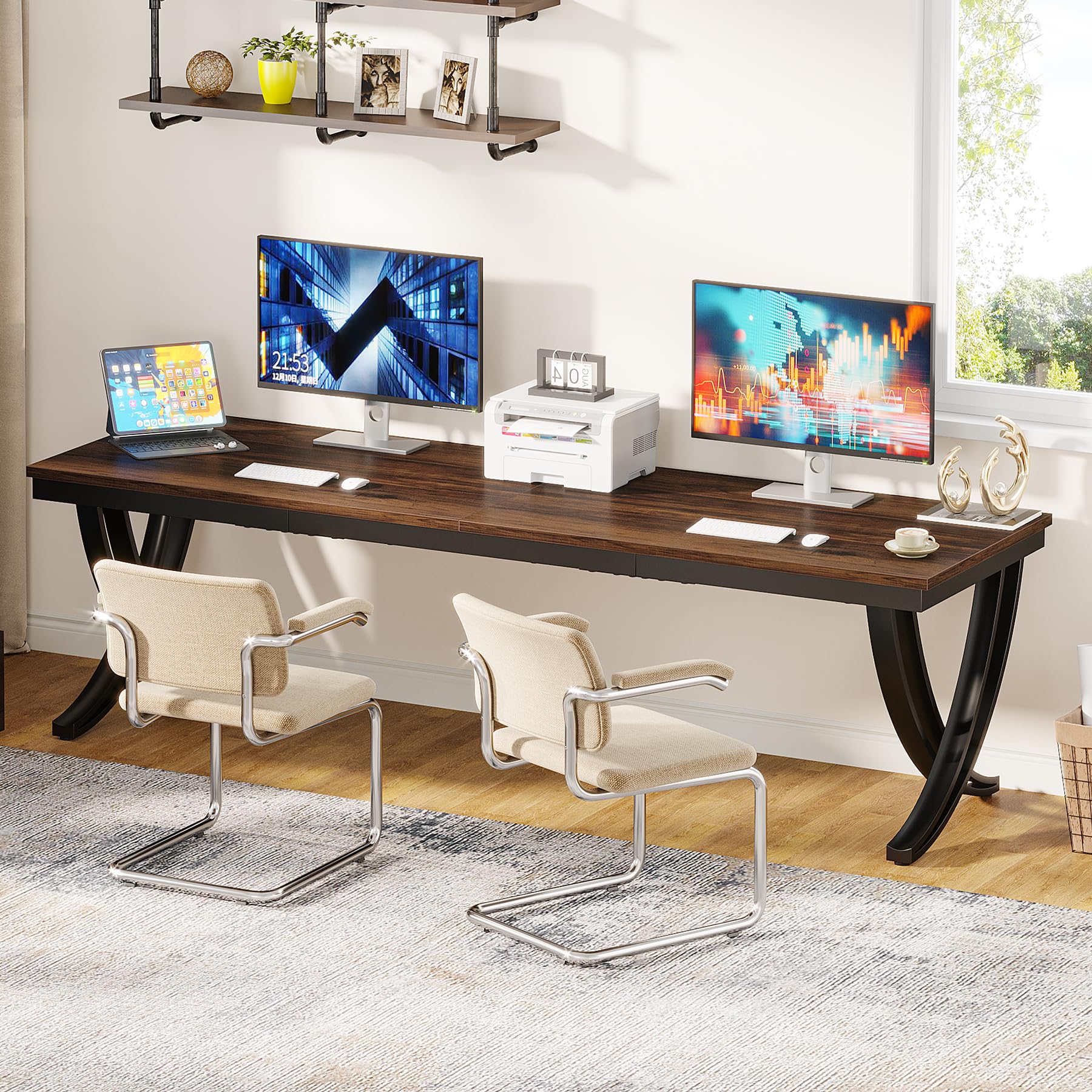 Tribesigns 2-Person Office Computer Desk, 78.7-Inch Extra Long Desk, Large Double Desk for Home Office, Workstation Work Desk for Two People with Stylish Legs, Rustic Brown