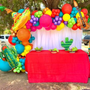 Mexican Fiesta Party Decorations 134 PCS Fiesta Balloon Garland Arch Kit Cactus Sombrero Guitar Balloons for Taco Twosday Birthday Decorations Baby Shower Carnival Cinco De Mayo Party Supplies