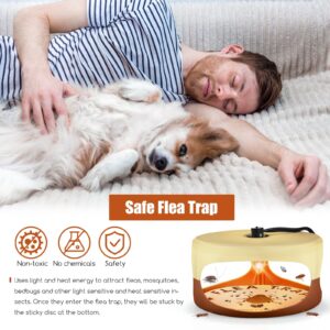 2Pcs Flea Traps for Inside Your Home Flea Bombs for Home Flea Trap Indoor with 4 Sticky Disc&6 LED Bulbs&2 Electric Wires Pet&Kid Safe,Odorless Flea Catcher Sticky Bed Bug Trap for Home (Yellow)