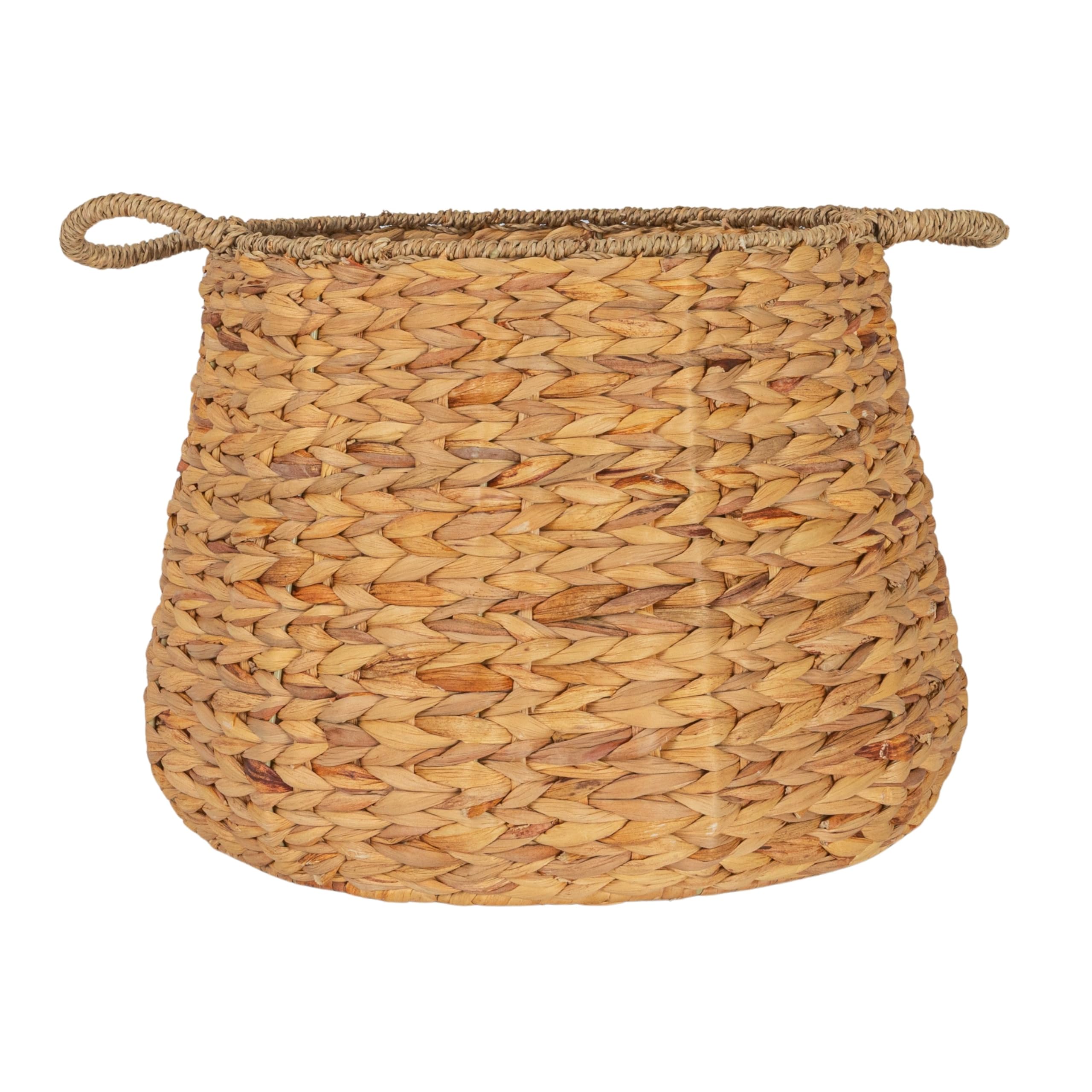 Household Essentials Round Handwoven Water Hyacinth and Seagrass Basket with Handles, Natural