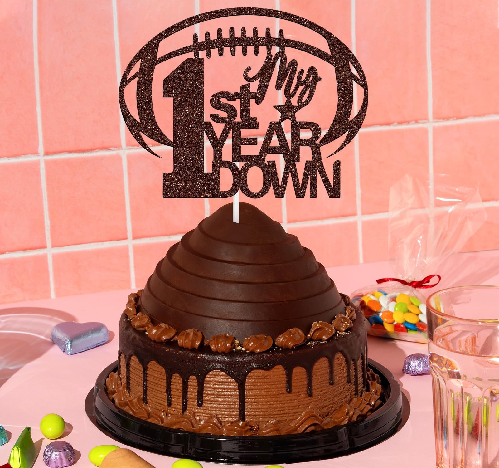 My 1st Year Down Cake Topper, American Football Touchdown One Year Birthday Party Decoration, Sports Theme Baby Shower / 1st Birthday Party Decorations Supplies for Boys