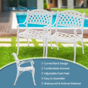 PATIO-IN 2 Pieces Outdoor Bistro Dining Chairs Cast Aluminum Patio Bistro Chair with Armrest,Outdoor Furniture Set Bistro Chairs,Metal Patio Dining Chair for Garden,White