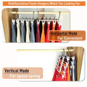 Magic Pants Hangers Space Saving - 2 Pack for Closet Multiple Skirt Hangers with Clips - Closet Organizers & Storage 5 Tier Short Hanger Jean Organizer