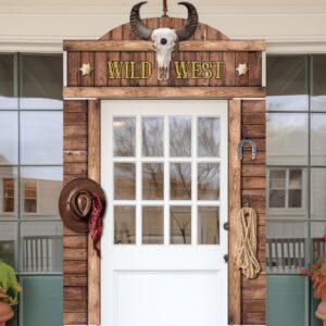 Chunnin West Cowboy Party Door Decoration Wild West Party Decoration Cowboy Door Banner Hanging Supplies Western Themed Saloon Banner for Western Rustic Bar Photo Booth Props Favor