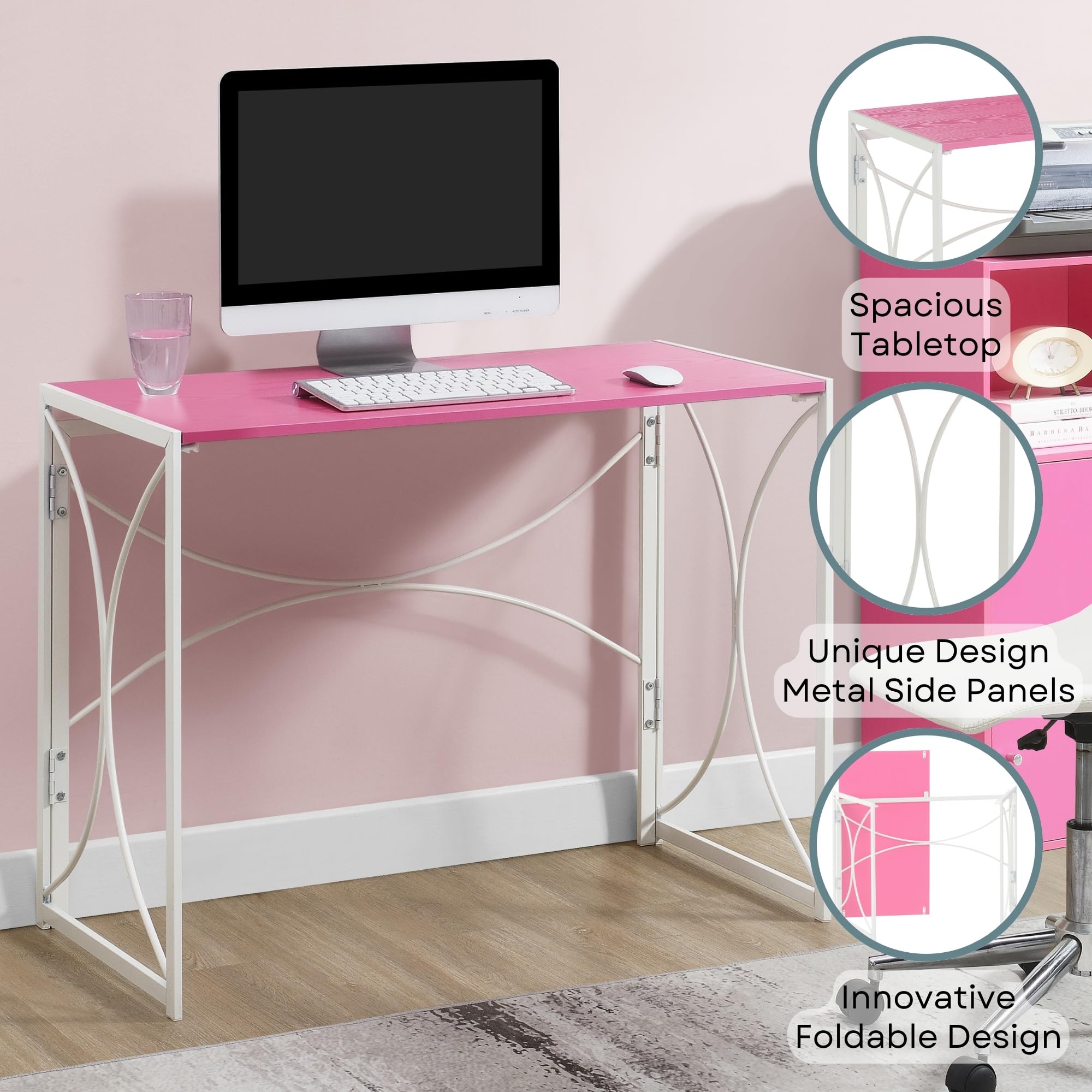 Convenience Concepts Designs2Go Nova Folding Desk, Pink/White