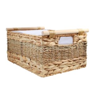 wicker basket, baskets for organizing, woven storage basket with handles, water hyacinth shelves natural hyacinth storage baskets (large/1p - 14.5"x10"x7.2"h)