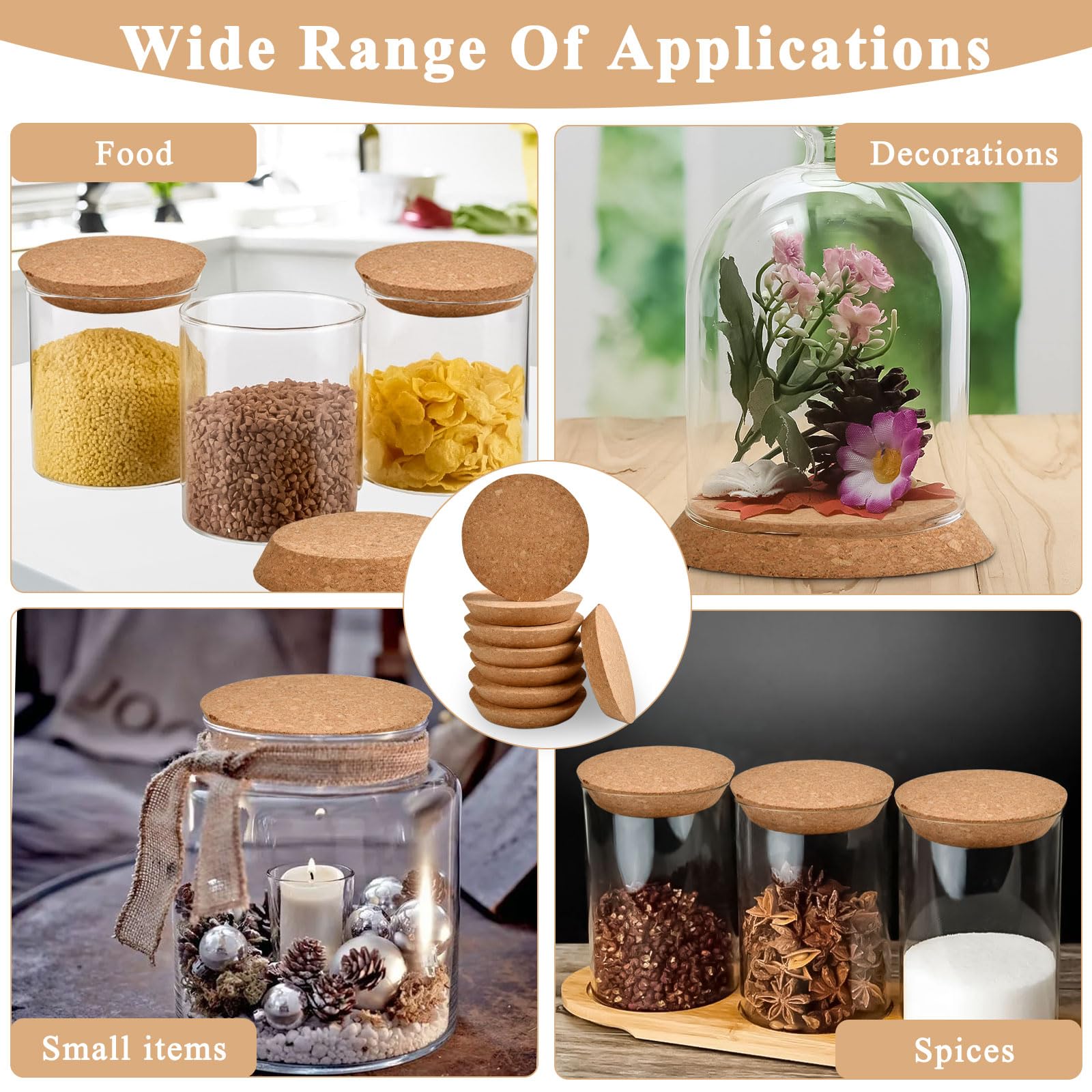 Lainballow 8 Pcs Cork Lids, 3.8-4.5 Inch Large Wooden Cork Stoppers, Wood Tapered Canning Jar Lids, Glass Jar Cork Plugs for Mason Jars, Kitchen Jars, DIY Gift Jars