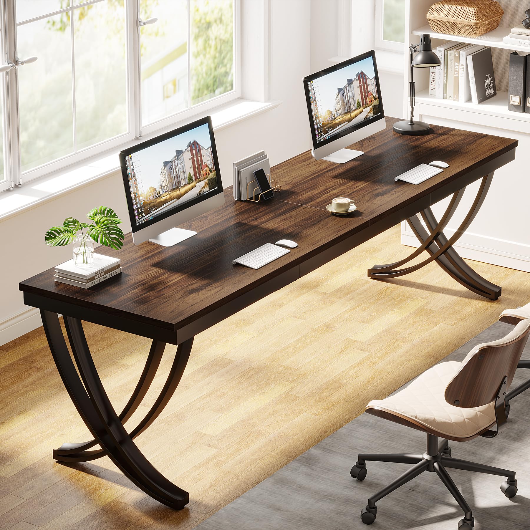 Tribesigns 2-Person Office Computer Desk, 78.7-Inch Extra Long Desk, Large Double Desk for Home Office, Workstation Work Desk for Two People with Stylish Legs, Rustic Brown