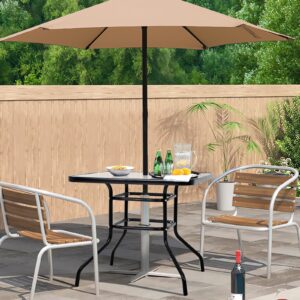 Dkelincs Outdoor Dining Table with Umbrella Hole 31.6" Square Patio Table Outdoor Furniture Garden Table Tempered Glass Patio Bistro Table for Balcony Backyard Lawn and Garden, Black