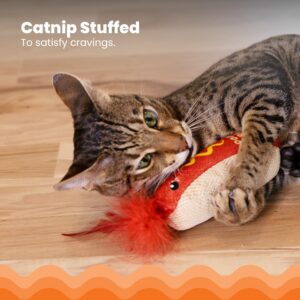 Catstages Hot Dog Kicker Catnip Toy and Dental Toy for Cats Hot Dog Themed Funny Catnip Stuffed Kicker Toy, Brown