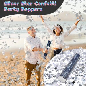 Confetti Cannon Sliver 12Pack Confetti Poppers 12Inch Confetti Party Poppers with Silver Star Confetti Bulk Streamer Blaster Shooter for New Year Christmas Birthdays,Weddings,Graduation Decorations