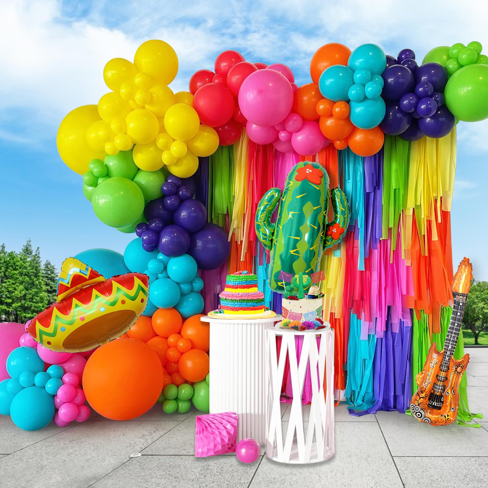 Mexican Fiesta Party Decorations 134 PCS Fiesta Balloon Garland Arch Kit Cactus Sombrero Guitar Balloons for Taco Twosday Birthday Decorations Baby Shower Carnival Cinco De Mayo Party Supplies