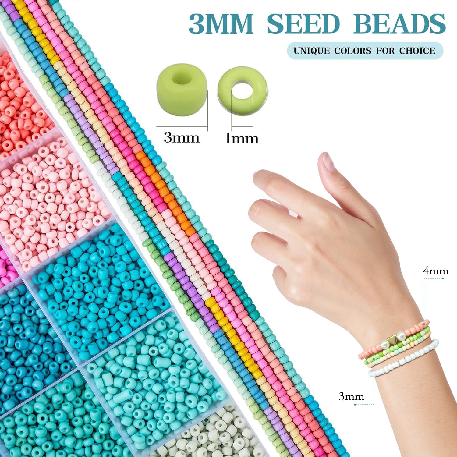 3mm Glass Seed Beads for Bracelet Jewelry Making 24 Colors Bracelet Making Kit for Girls Adults Friendship Bracelet Making Kit with Letter Beads