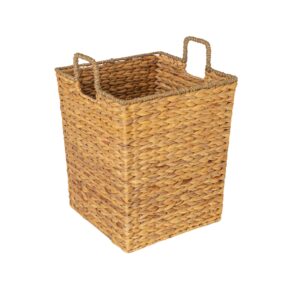 household essentials square handwoven water hyacinth and seagrass basket with handles, natural