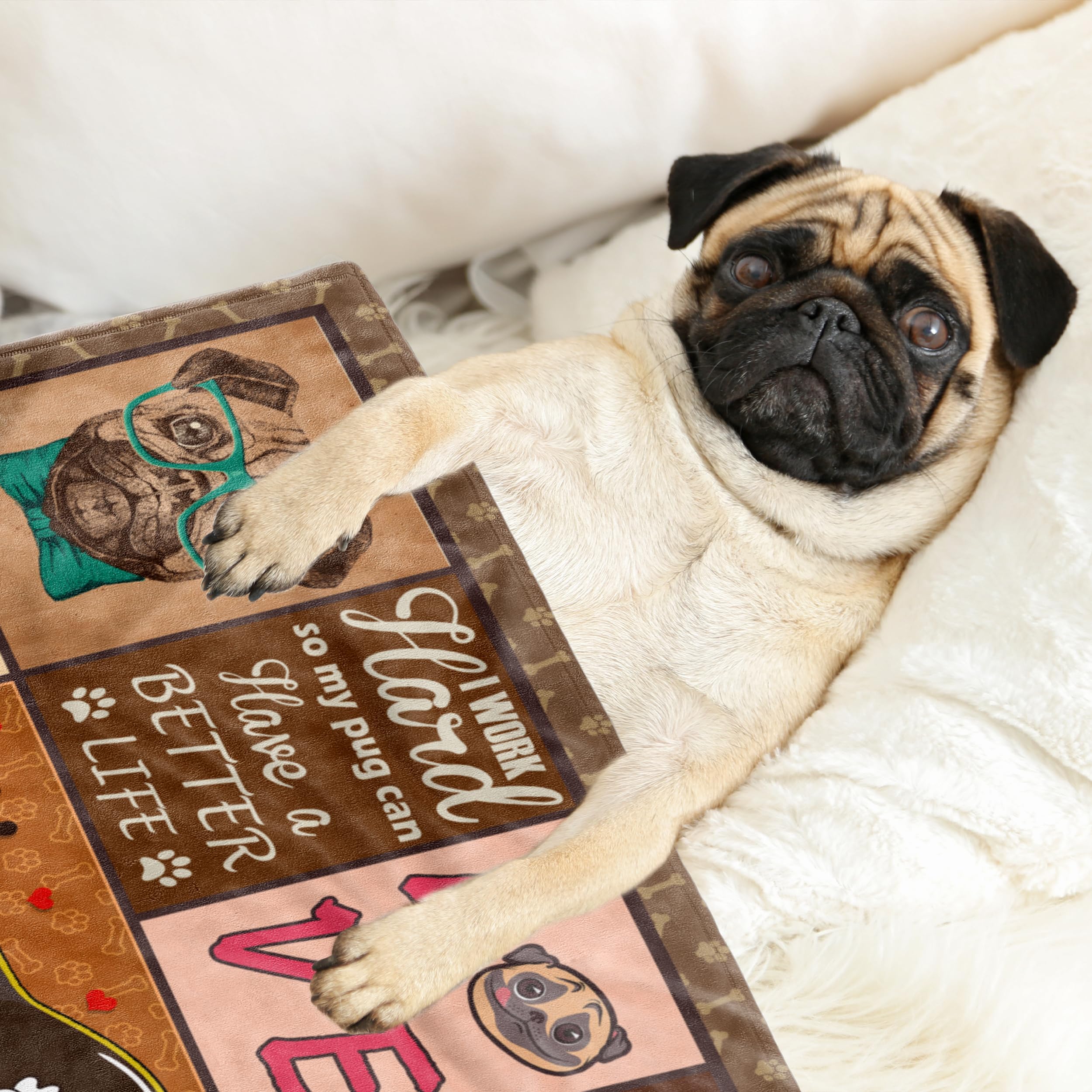 Qzxyni Pug Gifts for Pug Lovers, Pug Gifts for Women, Pug Blanket 50" x 60", Cute Pug Dog Lover Throw Blanket for Adult Kids, Pug Gifts