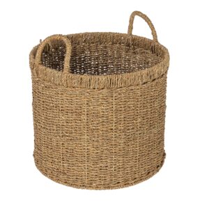 household essentials round seagrass basket with handles, natural