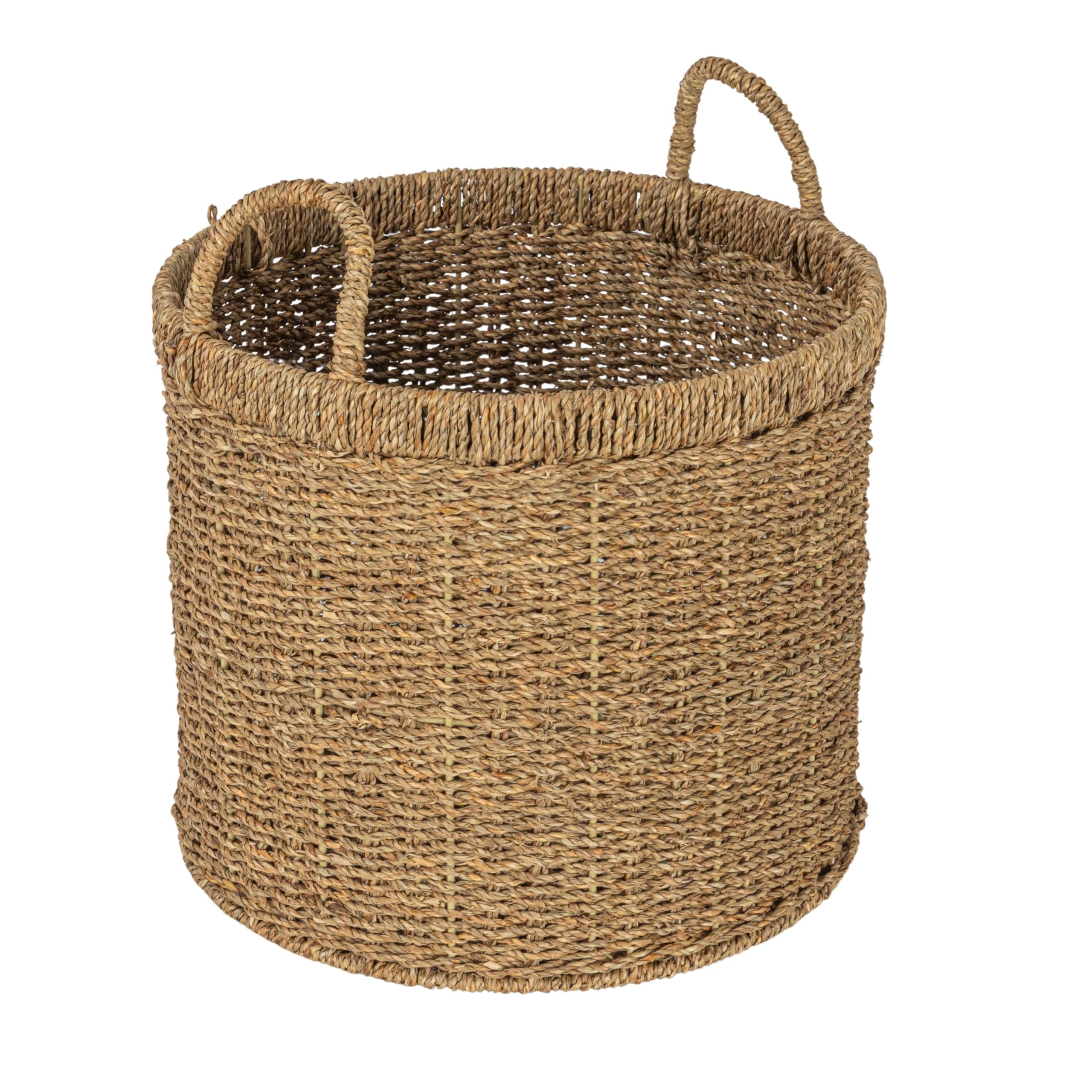 Household Essentials Round Seagrass Basket with Handles, Natural