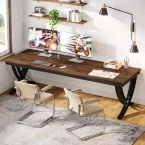 Tribesigns 2-Person Office Computer Desk, 78.7-Inch Extra Long Desk, Large Double Desk for Home Office, Workstation Work Desk for Two People with Stylish Legs, Rustic Brown