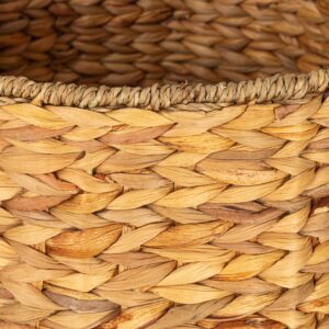 Household Essentials Round Handwoven Water Hyacinth and Seagrass Basket with Handles, Natural