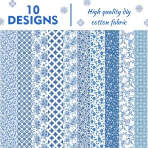 Bolsome 50Pcs Chinoiserie Jelly Polyester Fabric Roll White Blue Floral Quilting Strips Assorted Patterns Patchwork Craft Sewing Supplies for Quilters and Sewing Crafts, 39.37 × 2.55 Inch