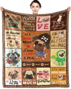 qzxyni pug gifts for pug lovers, pug gifts for women, pug blanket 50" x 60", cute pug dog lover throw blanket for adult kids, pug gifts