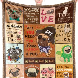 Qzxyni Pug Gifts for Pug Lovers, Pug Gifts for Women, Pug Blanket 50" x 60", Cute Pug Dog Lover Throw Blanket for Adult Kids, Pug Gifts