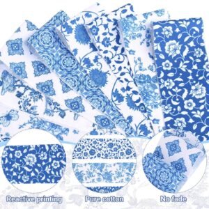 Bolsome 50Pcs Chinoiserie Jelly Polyester Fabric Roll White Blue Floral Quilting Strips Assorted Patterns Patchwork Craft Sewing Supplies for Quilters and Sewing Crafts, 39.37 × 2.55 Inch