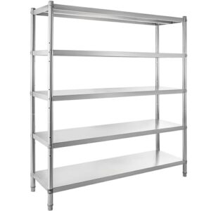 VEVOR Stainless Steel Shelving 48x18.5 Inch 5 Tier Adjustable Shelf Storage Unit Stainless Steel Heavy Duty Shelving for Kitchen Commercial Office Garage Storage 330lb Per Shelf