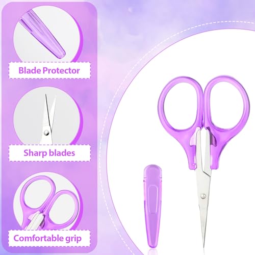 2 Pcs Small Scissors All Purpose Precision Stainless Steel Detail Scissors with Protective Cover Mini Sharp Craft Scissors Straight Fine Tips Sewing Scissors for Embroidery Knitting Paper Cutting