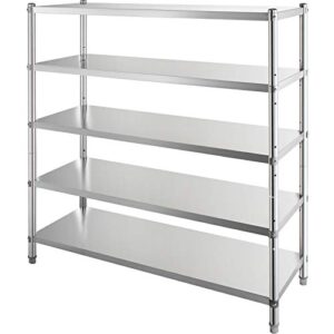 VEVOR Stainless Steel Shelving 48x18.5 Inch 5 Tier Adjustable Shelf Storage Unit Stainless Steel Heavy Duty Shelving for Kitchen Commercial Office Garage Storage 330lb Per Shelf