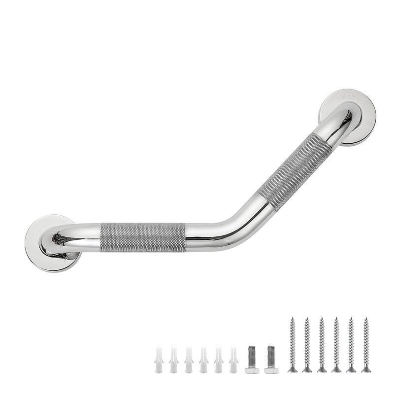 Grab Bars for Bathtubs and Showers- 1-1/4 x 16 Angled Shower Grab Bar for Seniors Knurled Stainless Steel Handicap Grab Bars for Wall (Polished Nickel, 1 Pack)