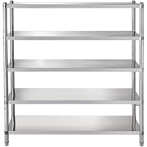 VEVOR Stainless Steel Shelving 48x18.5 Inch 5 Tier Adjustable Shelf Storage Unit Stainless Steel Heavy Duty Shelving for Kitchen Commercial Office Garage Storage 330lb Per Shelf